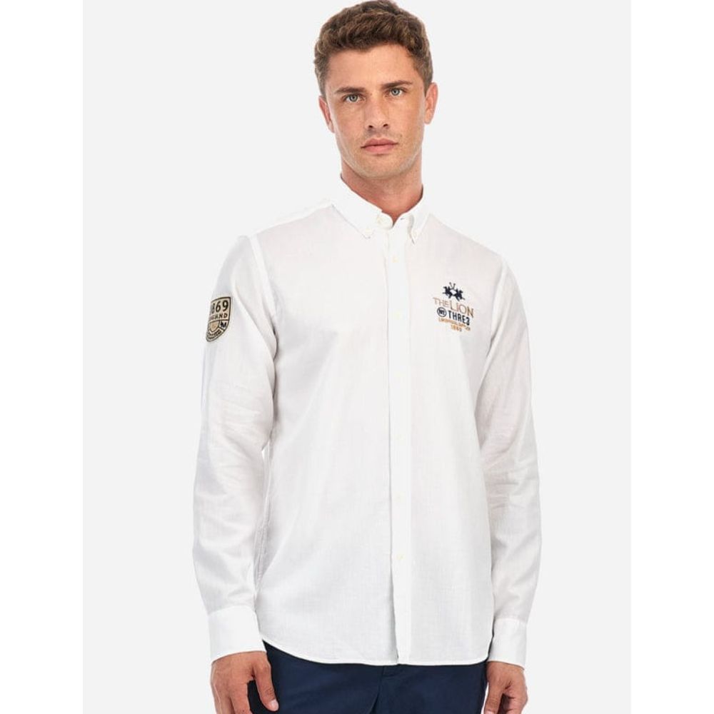 LA MARTINA REGULAR FIT WHITE MEN SHIRT STRETCH COTTON